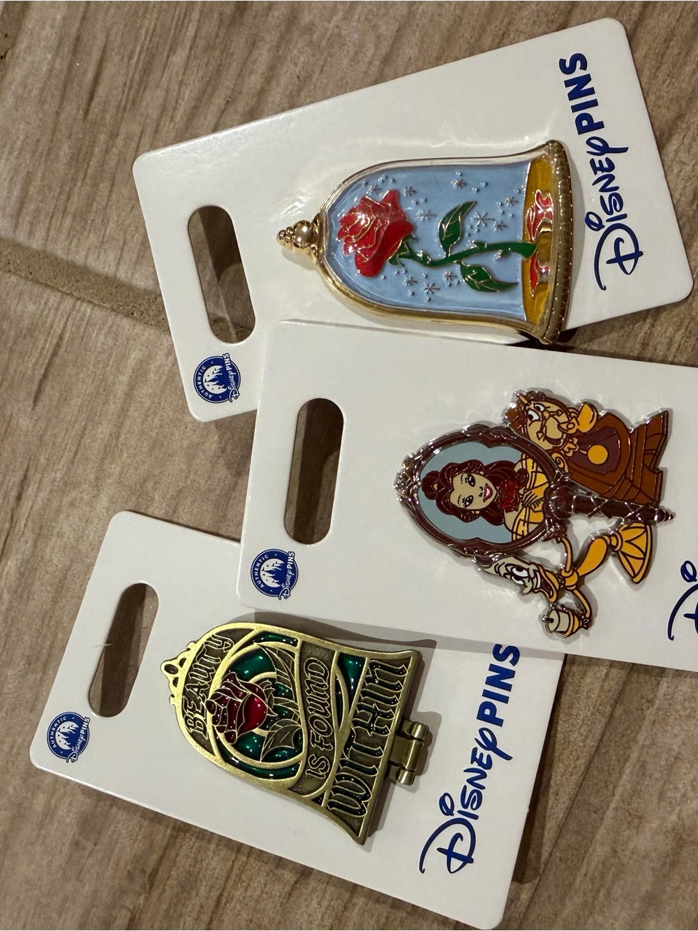 Disney Beauty and the Beast Enamel Pin Trio - Red, Blue, Gold